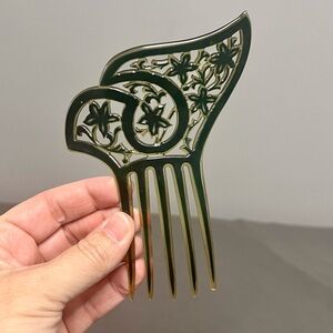 Antique Art Deco Hair Comb Celluloid Black/Lucide Fan Style 4.25x5.5”